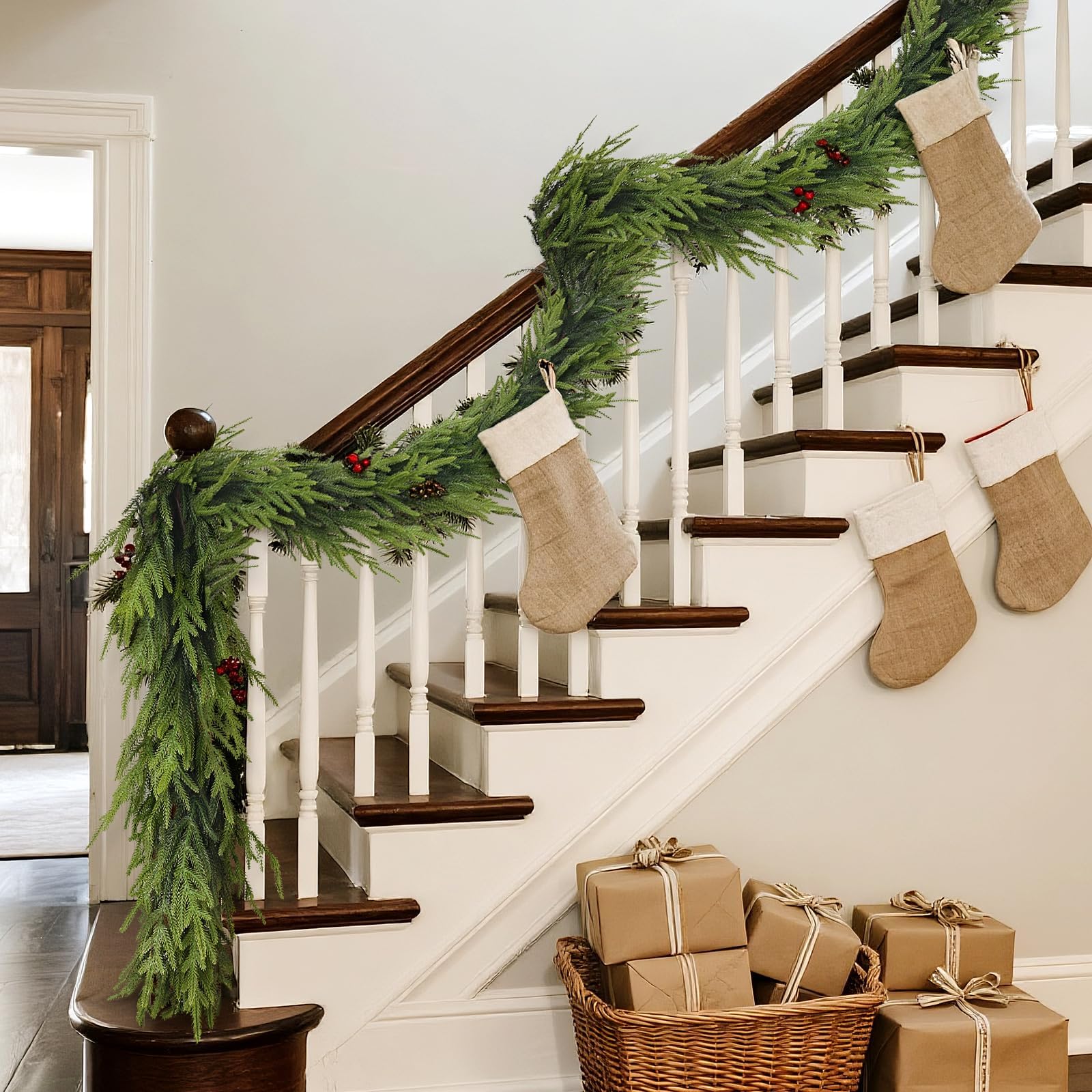 FOTEEWL garland styled across a mantel adding instant holiday warmth
