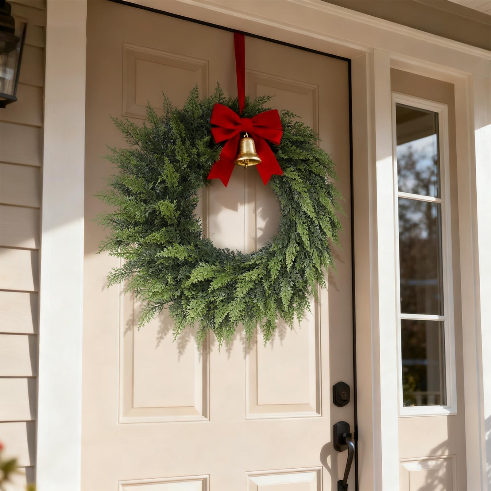FOTEEWL wreath beside door for size reference and proportional fit