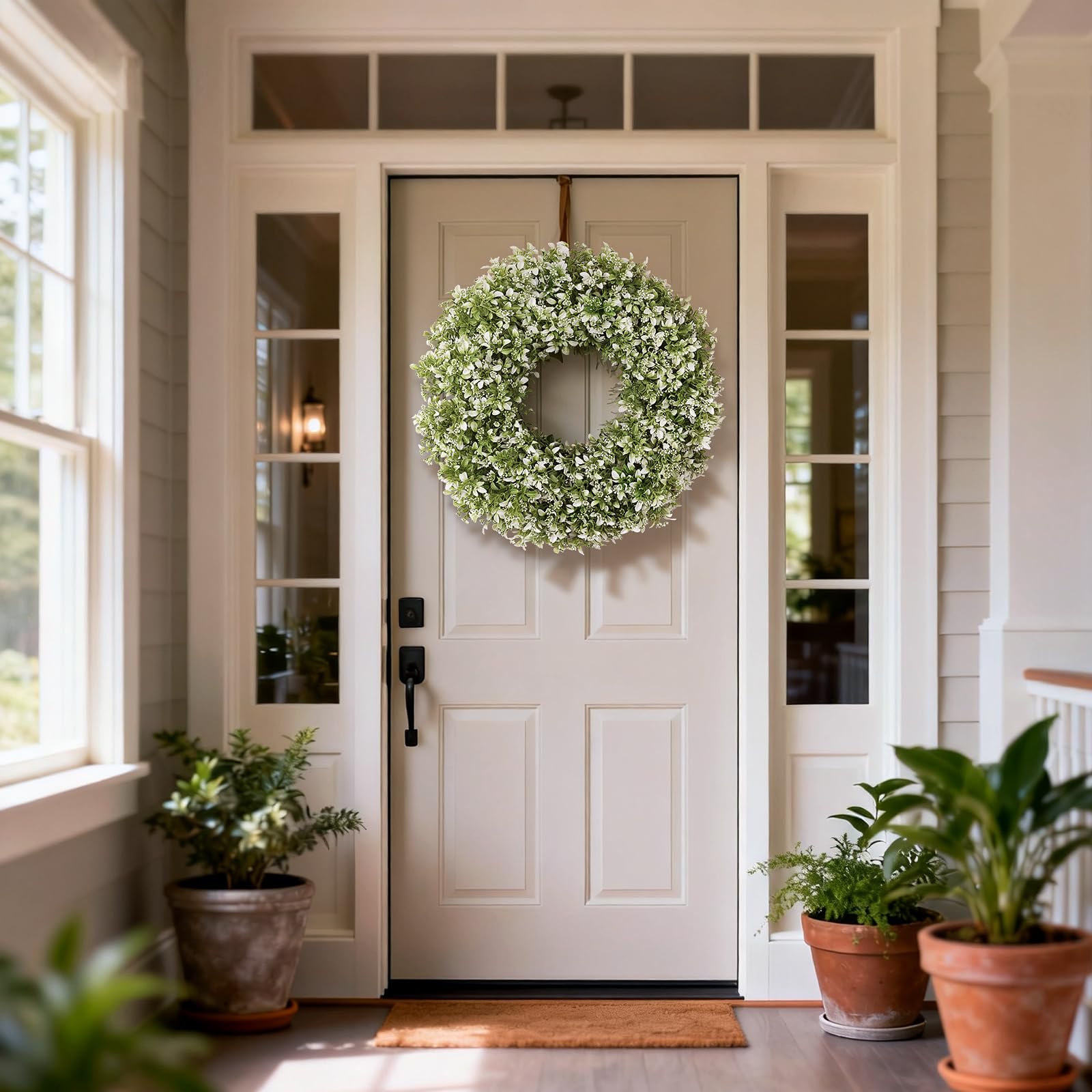 FOTEEWL wreath next to door handle showing accurate 24–26 inch scale