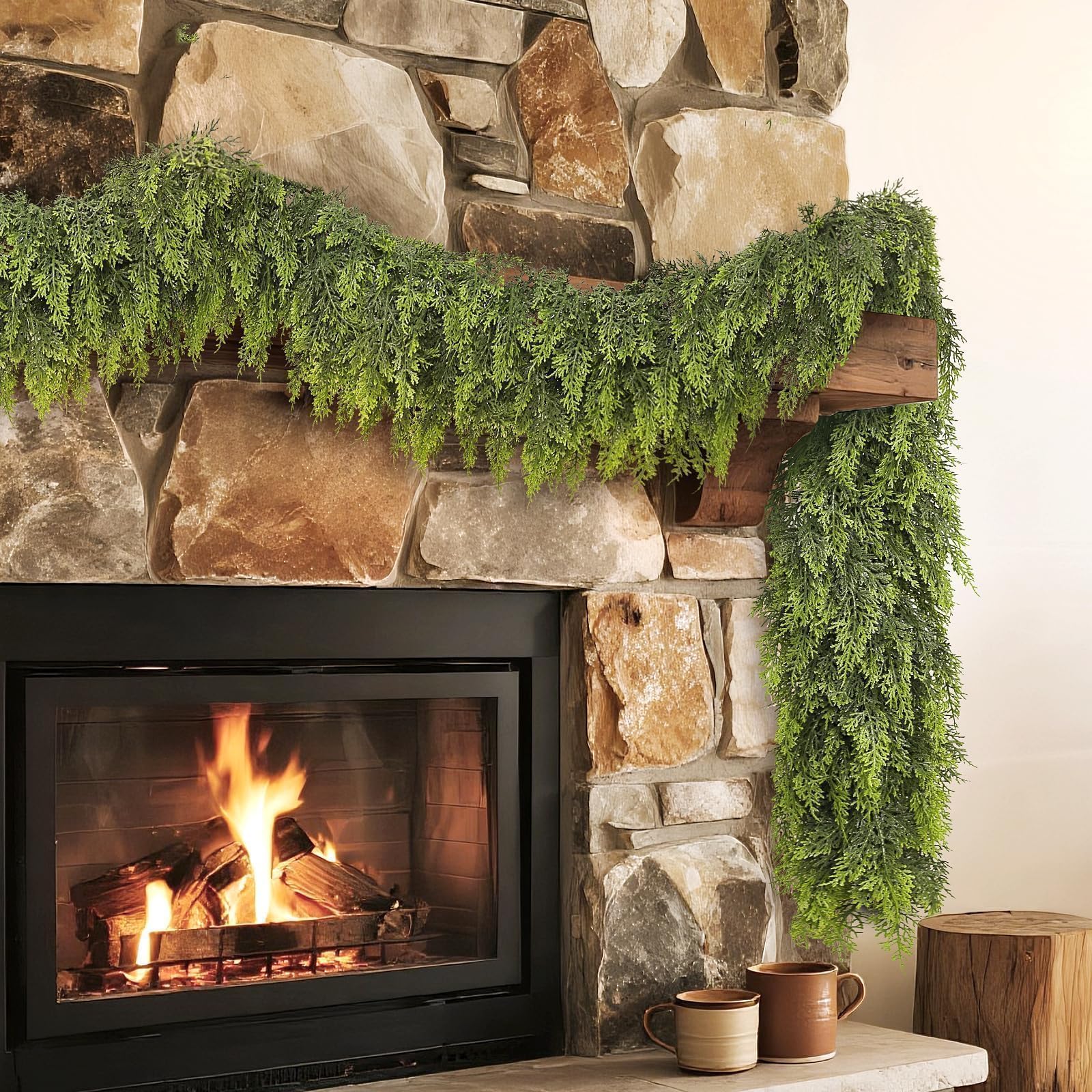 FOTEEWL garland beside tape measure illustrating exact nine-foot size