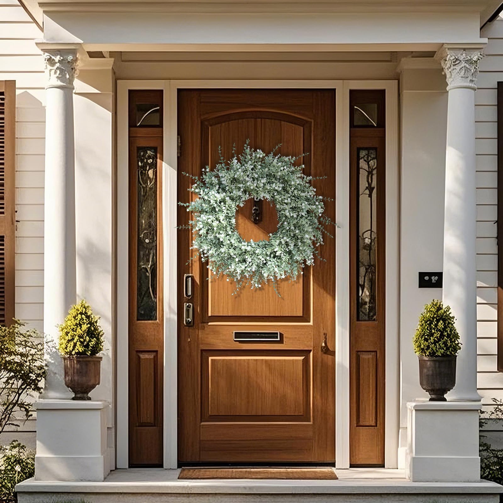 FOTEEWL wreath styled with ribbon showing easy seasonal customization