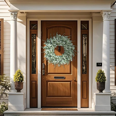 FOTEEWL wreath styled with ribbon showing easy seasonal customization