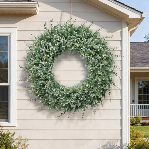 FOTEEWL wreath styled with ribbon to show seasonal decorating options