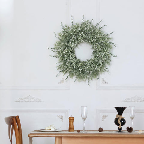 FOTEEWL wreath next to door frame showing scale and proper sizing
