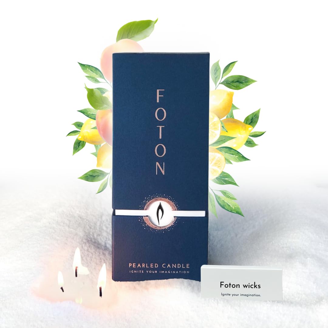 Foton jar front view showing sassy citrus label and elegant packaging, enhances decor