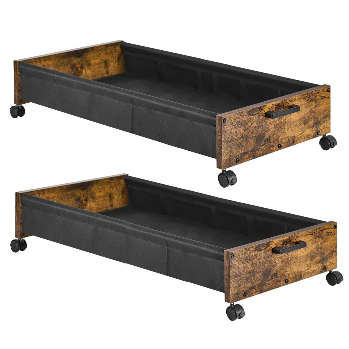 FOUCSSOMEI front view of rustic brown under bed drawers showing neat storage benefit