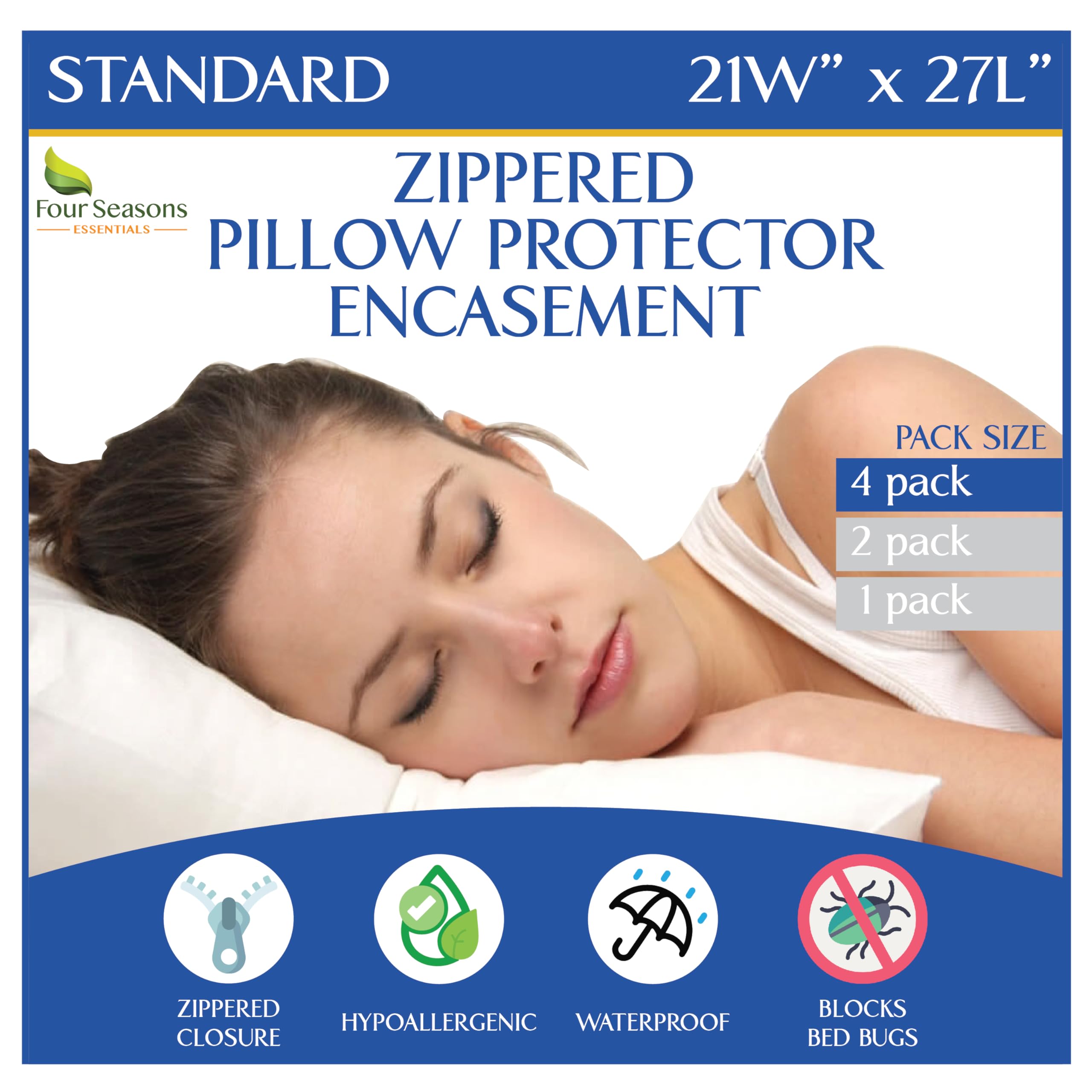 Four Seasons Essentials front packaging showing set of four protectors and benefits