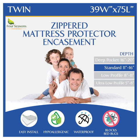 Four Seasons Essentials front view of zippered encasement showing full coverage and neat fit