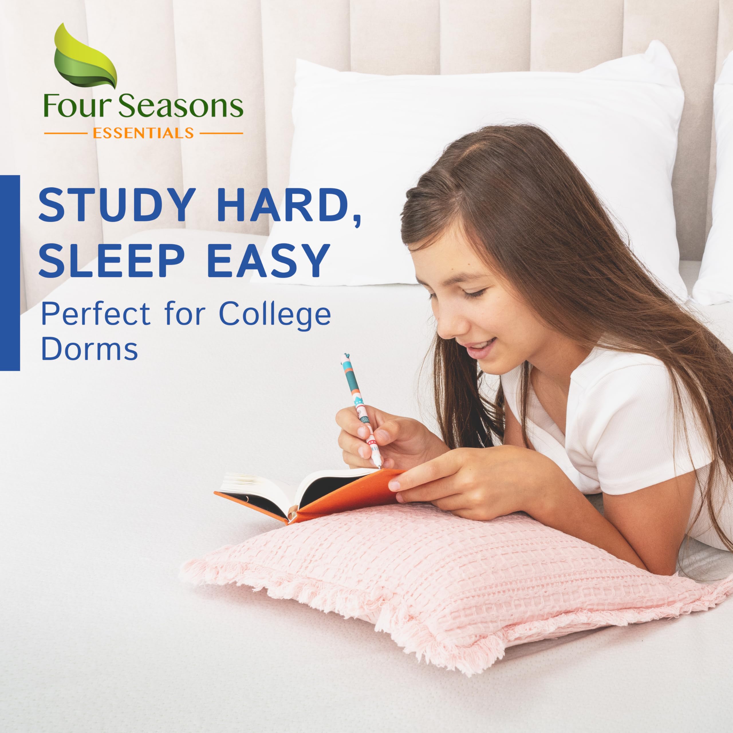 Four Seasons Essentials mattress in bedroom lifestyle scene conveying clean, protected sleep