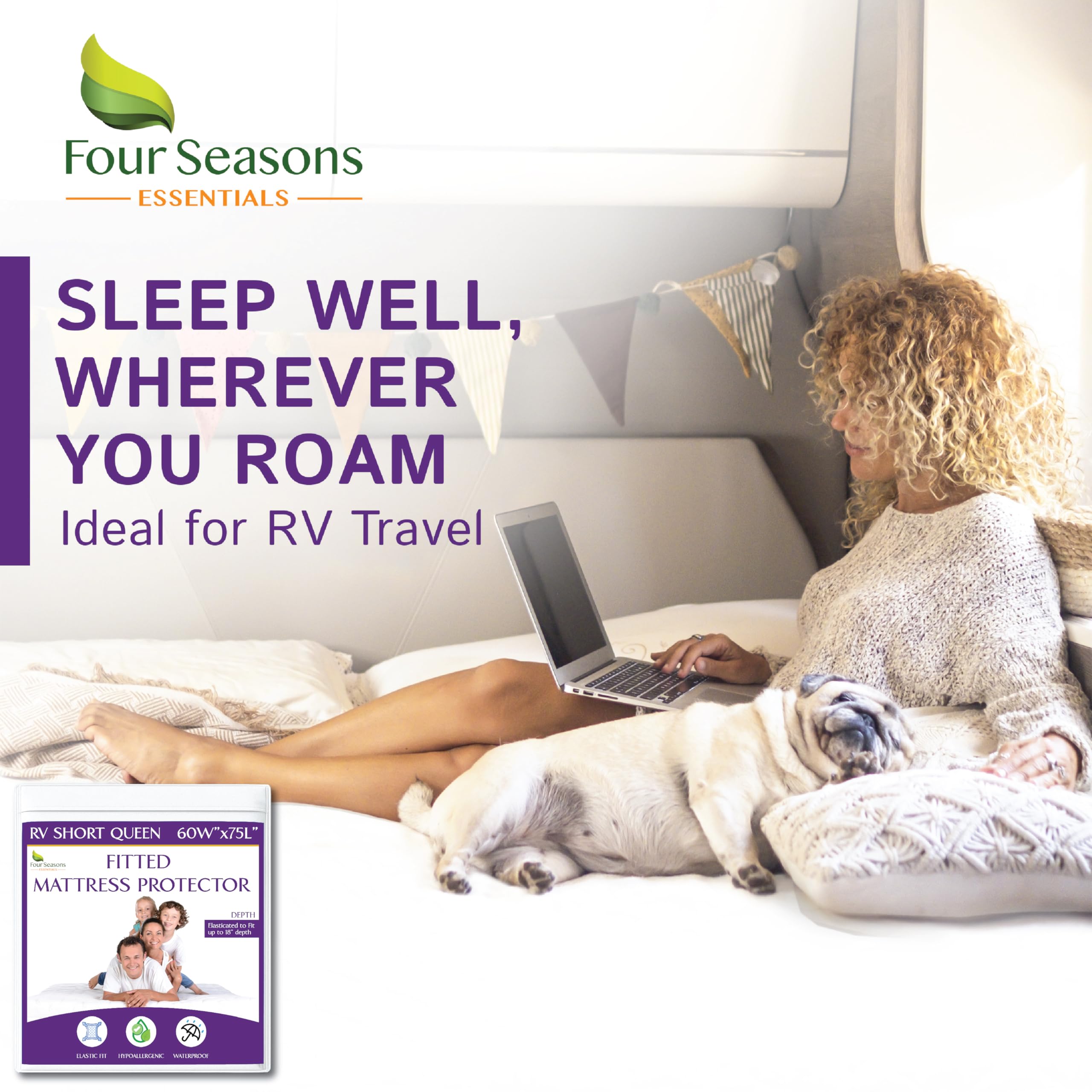 Four Seasons Essentials protector in use with person sleeping, promoting quiet rest