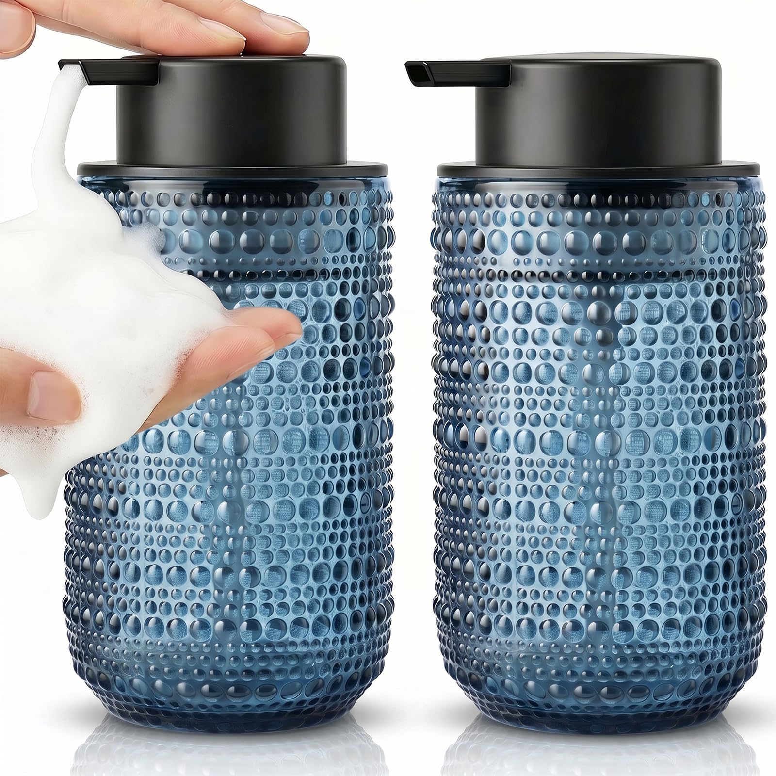 FOVCENT blue hobnail glass dispensers front view showcasing vintage charm and functionality