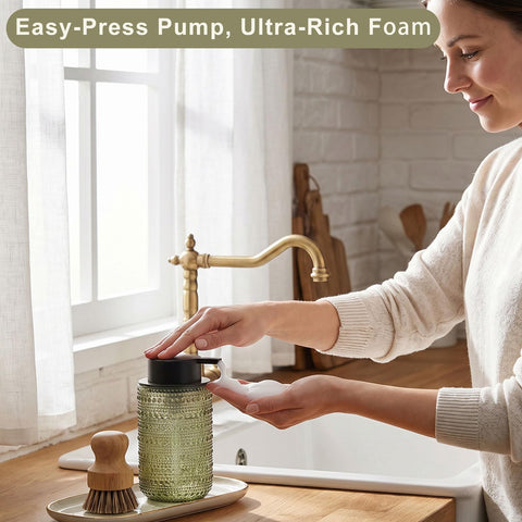 FOVCENT dispenser by kitchen sink in use providing convenient foaming soap access