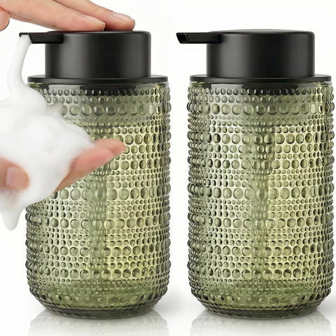 FOVCENT front view of two green hobnail glass dispensers showing vintage style and durability