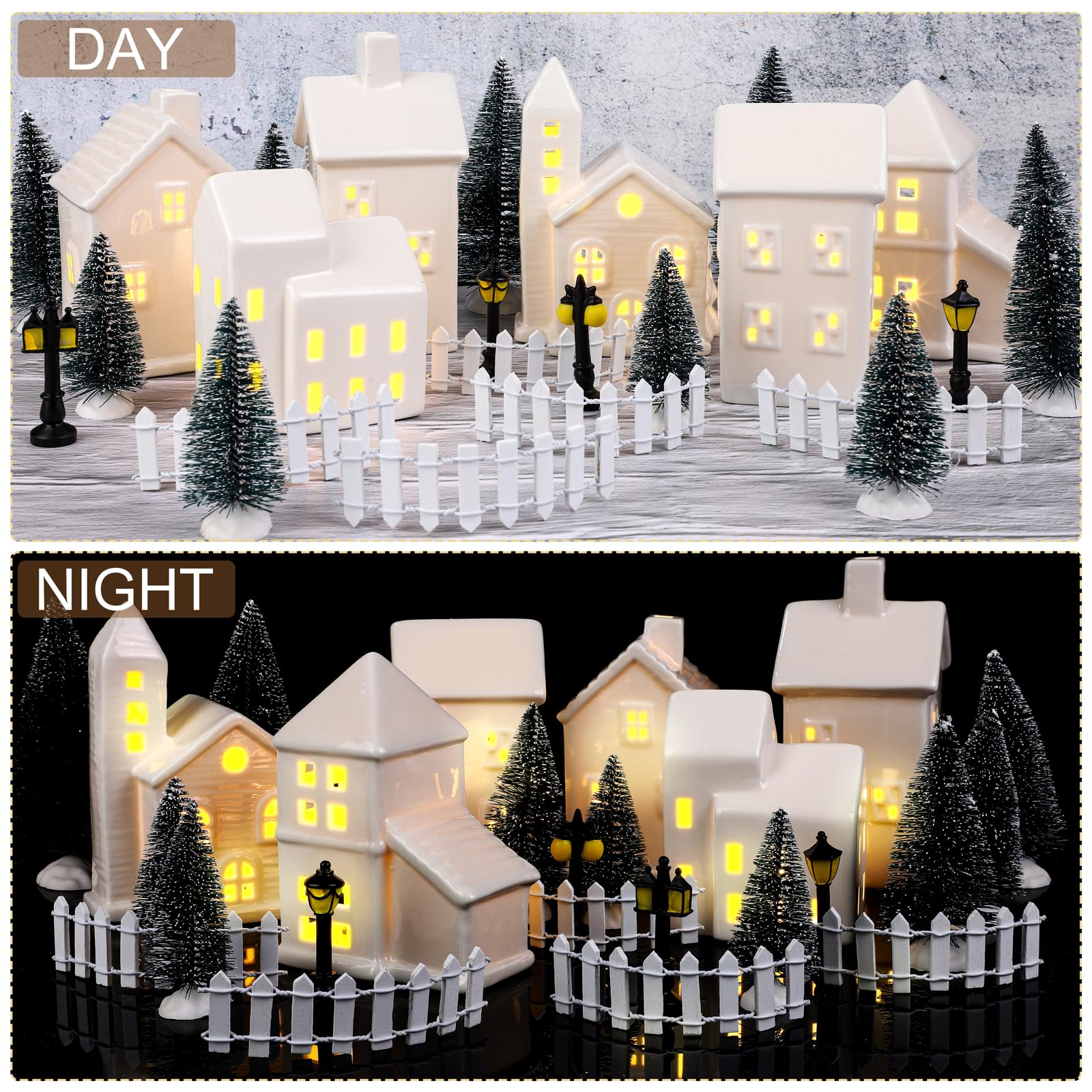 Fovths illuminated houses at night creating cozy tabletop ambiance