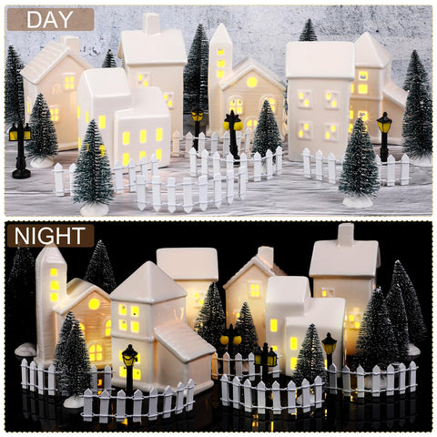 Fovths illuminated houses at night creating cozy tabletop ambiance