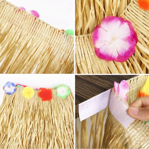 Fovths skirt installed on round table creating instant luau atmosphere benefit visual impact