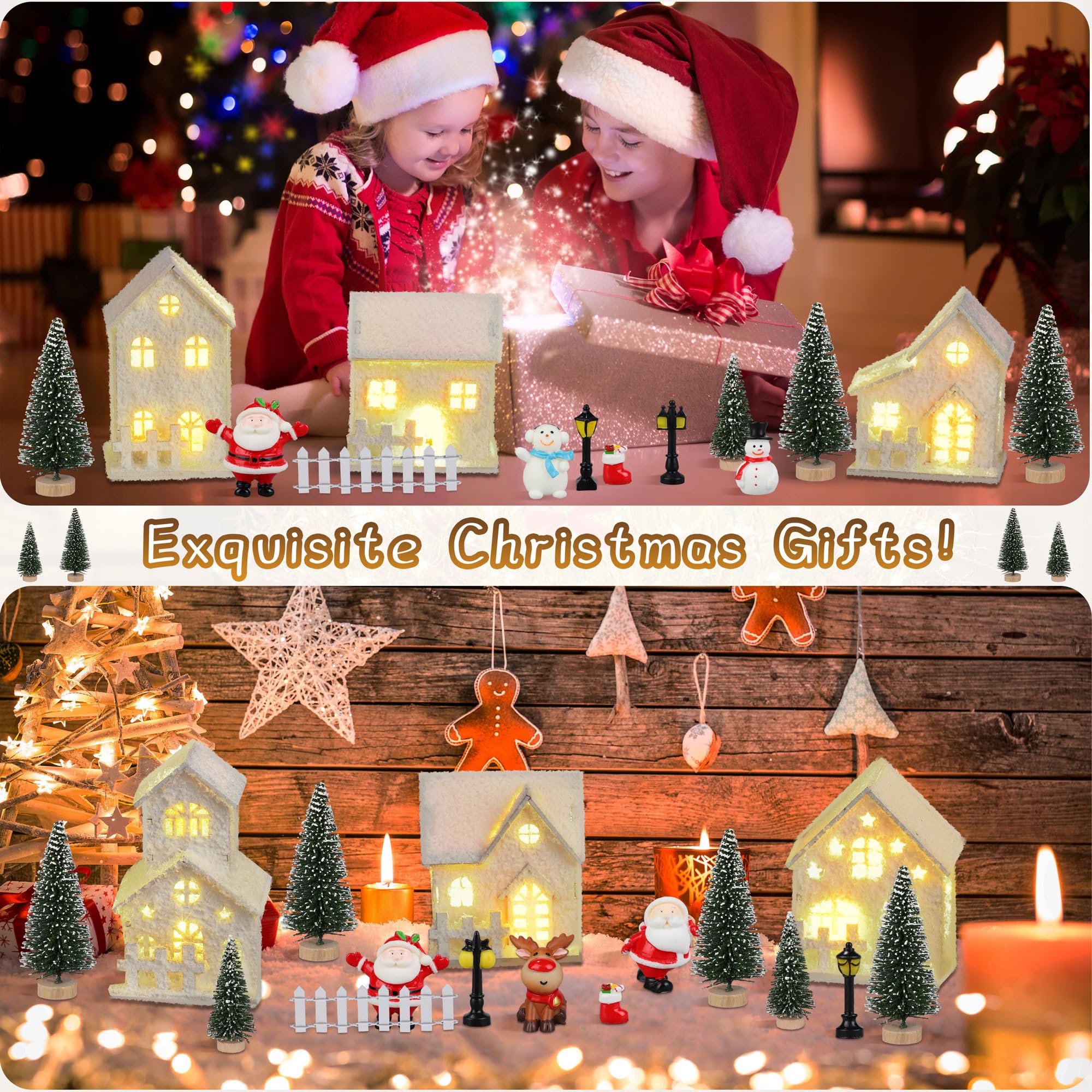 Fovths village set styled on mantel demonstrating festive tabletop decor benefit