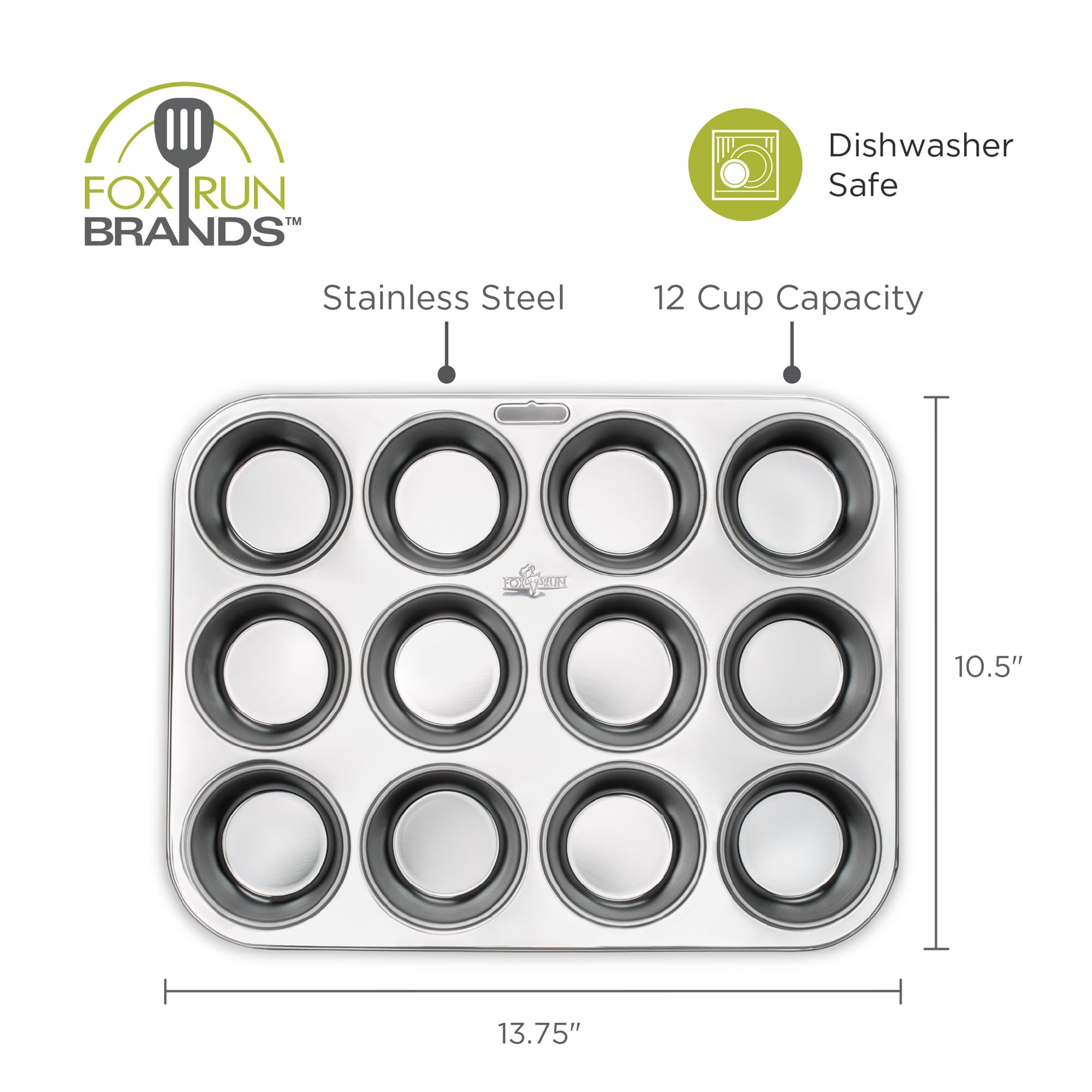 Fox Run pan in oven baking muffins demonstrating dependable heat transfer