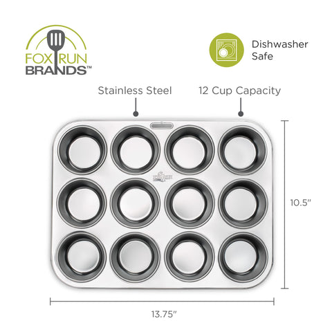 Fox Run pan in oven baking muffins demonstrating dependable heat transfer