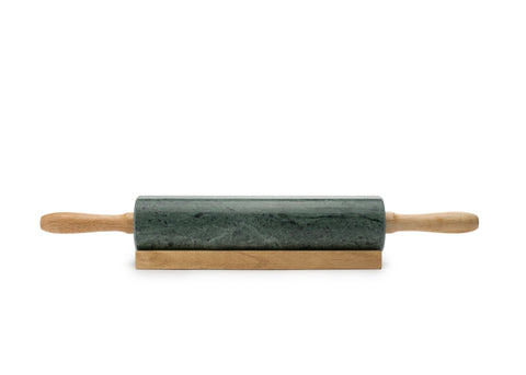 Fox Run rolling pin in use flattening dough to help create even pastry and crusts