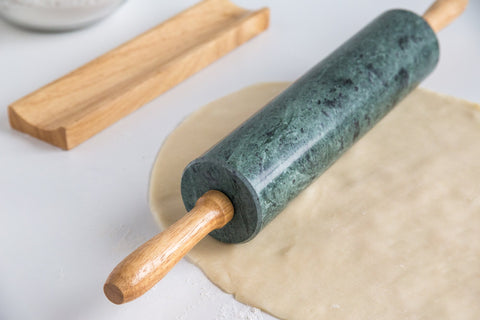 Lifestyle baking scene with Fox Run rolling pin among ingredients inspiring home baking projects