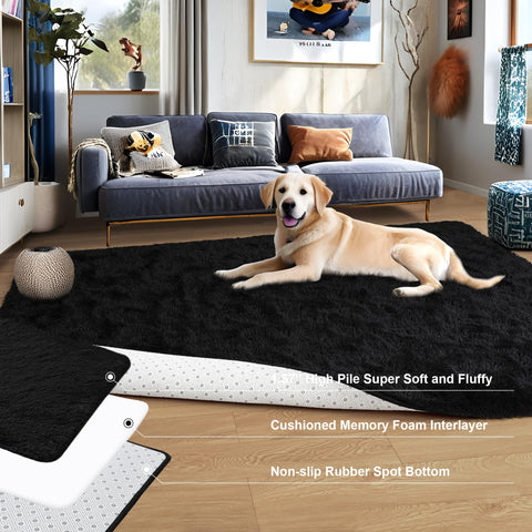 Foxmas rug with foot and sofa for scale, indicating coverage size
