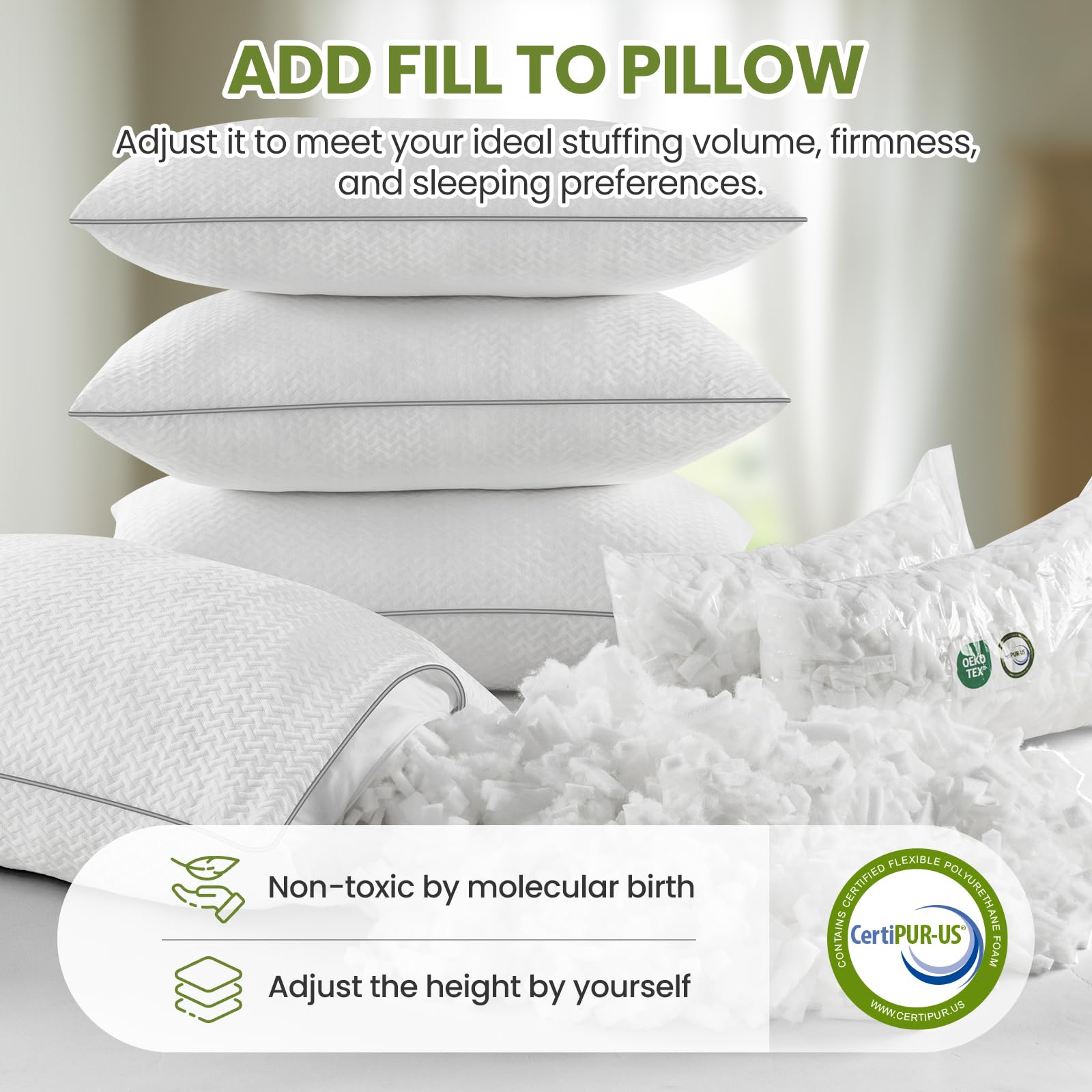 FP FLEXPEDIC inner zipper opened with removable fill demonstrating easy loft adjustment