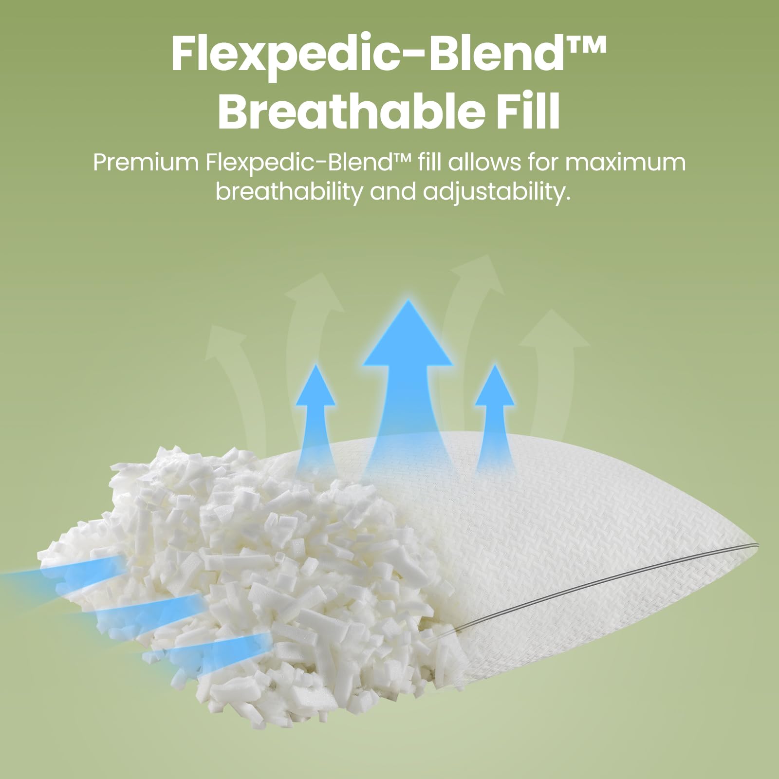 FP FLEXPEDIC queen pillow on bed in bright bedroom showing cool sleep lifestyle