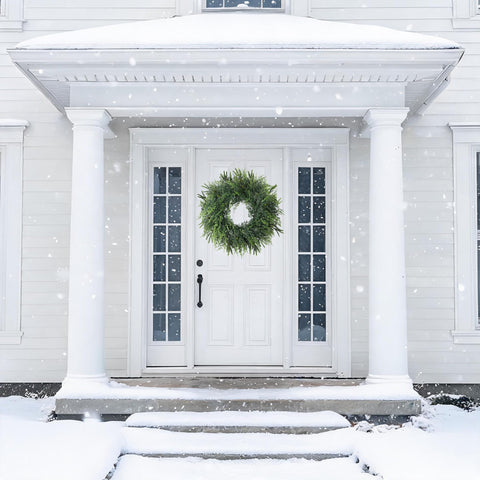 FPROOM wreath displayed on mantel demonstrating home decor impact benefit