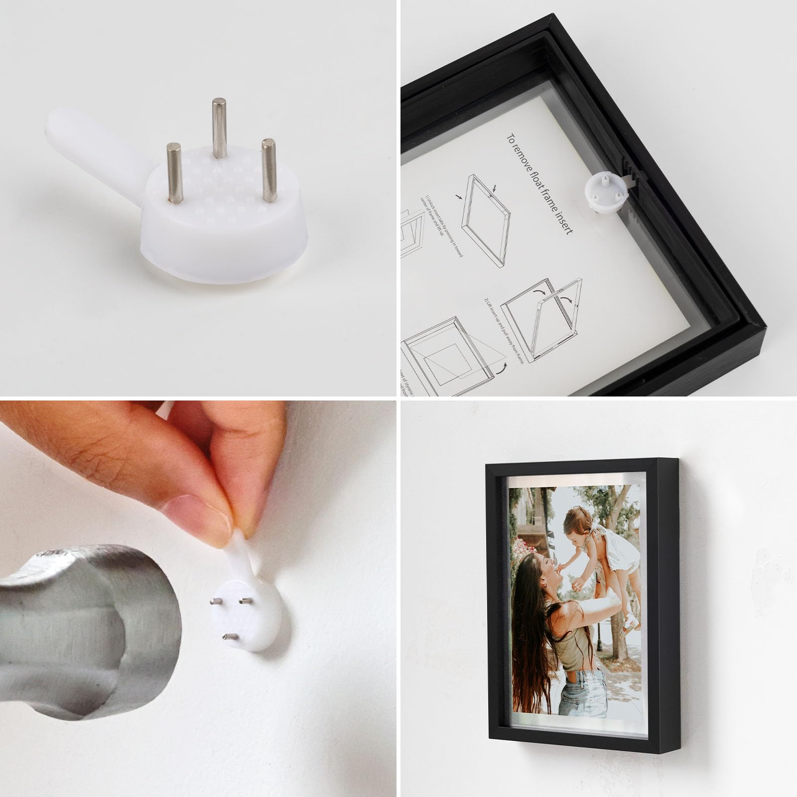Frametory adhesive dots and instructions for secure quick placement