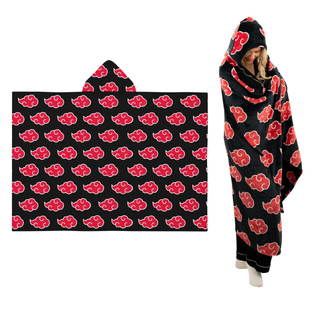 Franco front view of hooded throw showing Akatsuki Clouds and cozy fit