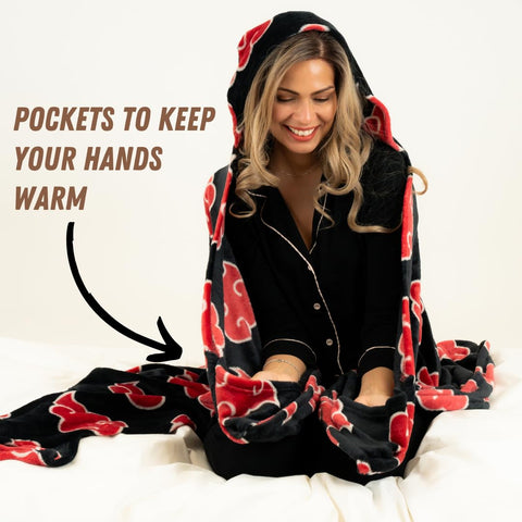 Franco person wearing throw on couch showing comfortable fandom wear