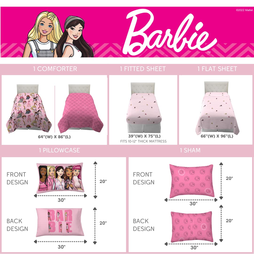 Franco Barbie comforter reversible detail displaying character side and darker logo side benefit versatility