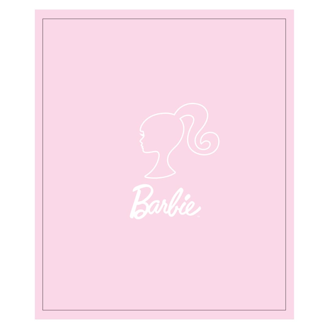 Franco Barbie front view throw draped on sofa showing logo and cozy appeal
