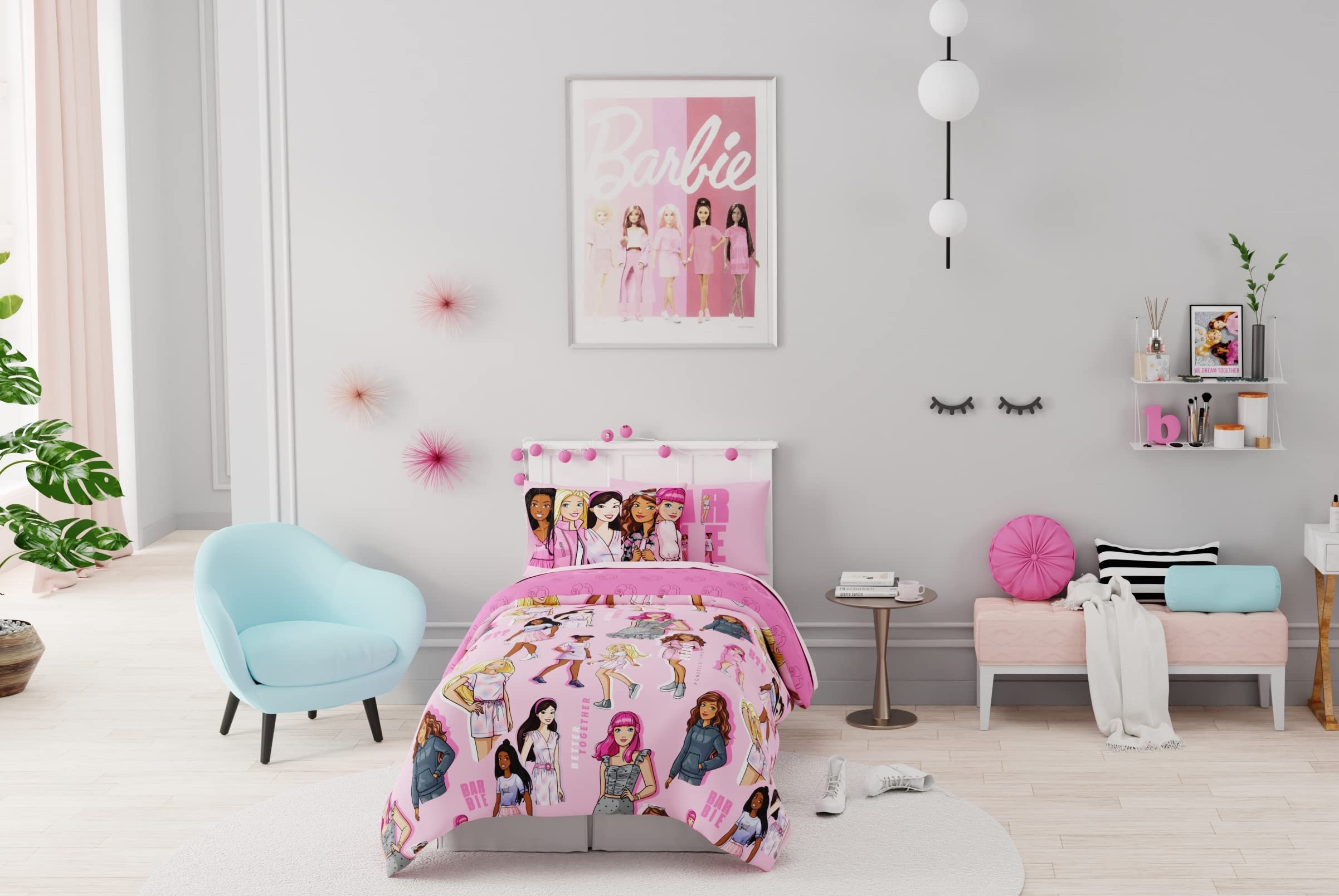 Franco Barbie size and scale on twin bed demonstrating fit and full coverage for planning