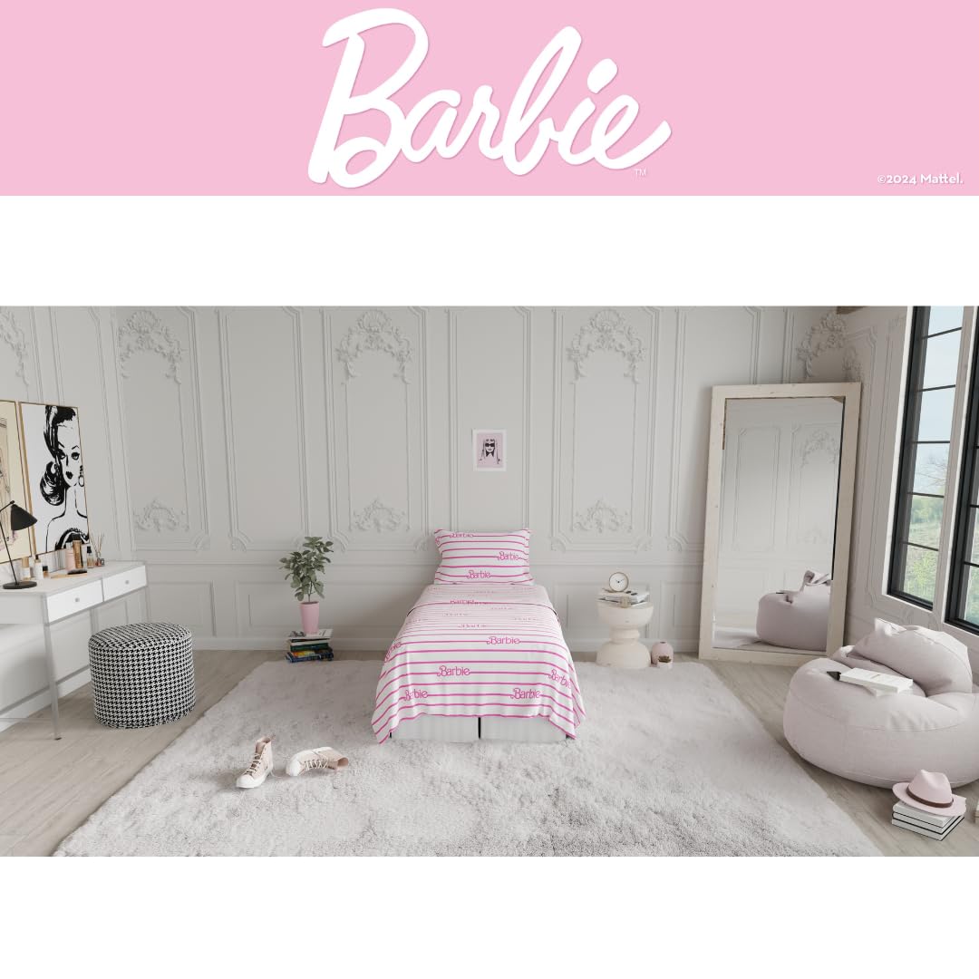 Franco Barbie twin set displayed on mattress for scale, illustrating correct twin fit