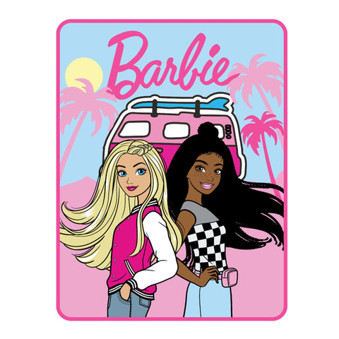 Franco Barbie throw front view shows bright characters and comforting design