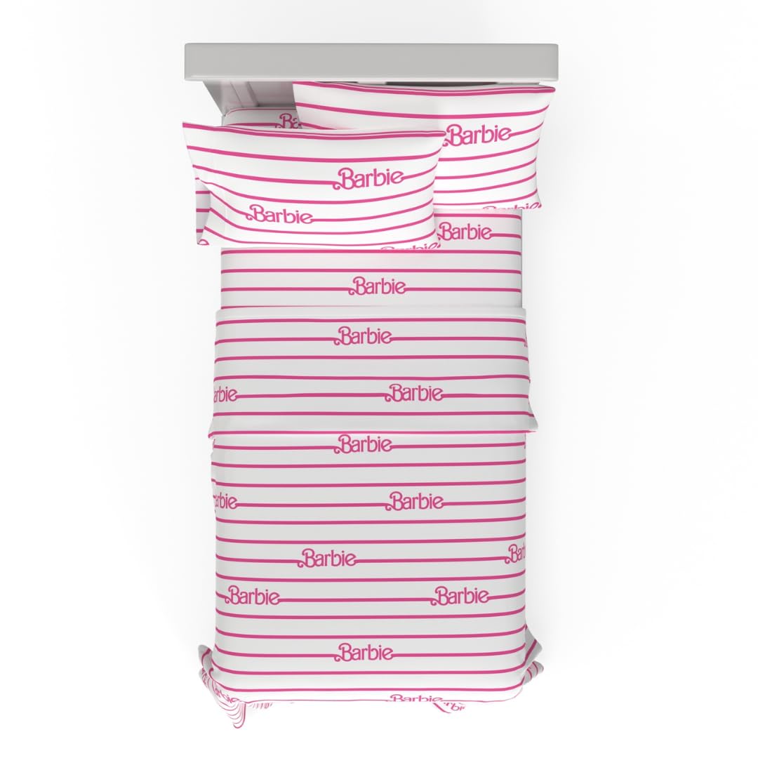 Franco Barbie twin set front view showing pink logo stripes and full layout benefit comfort