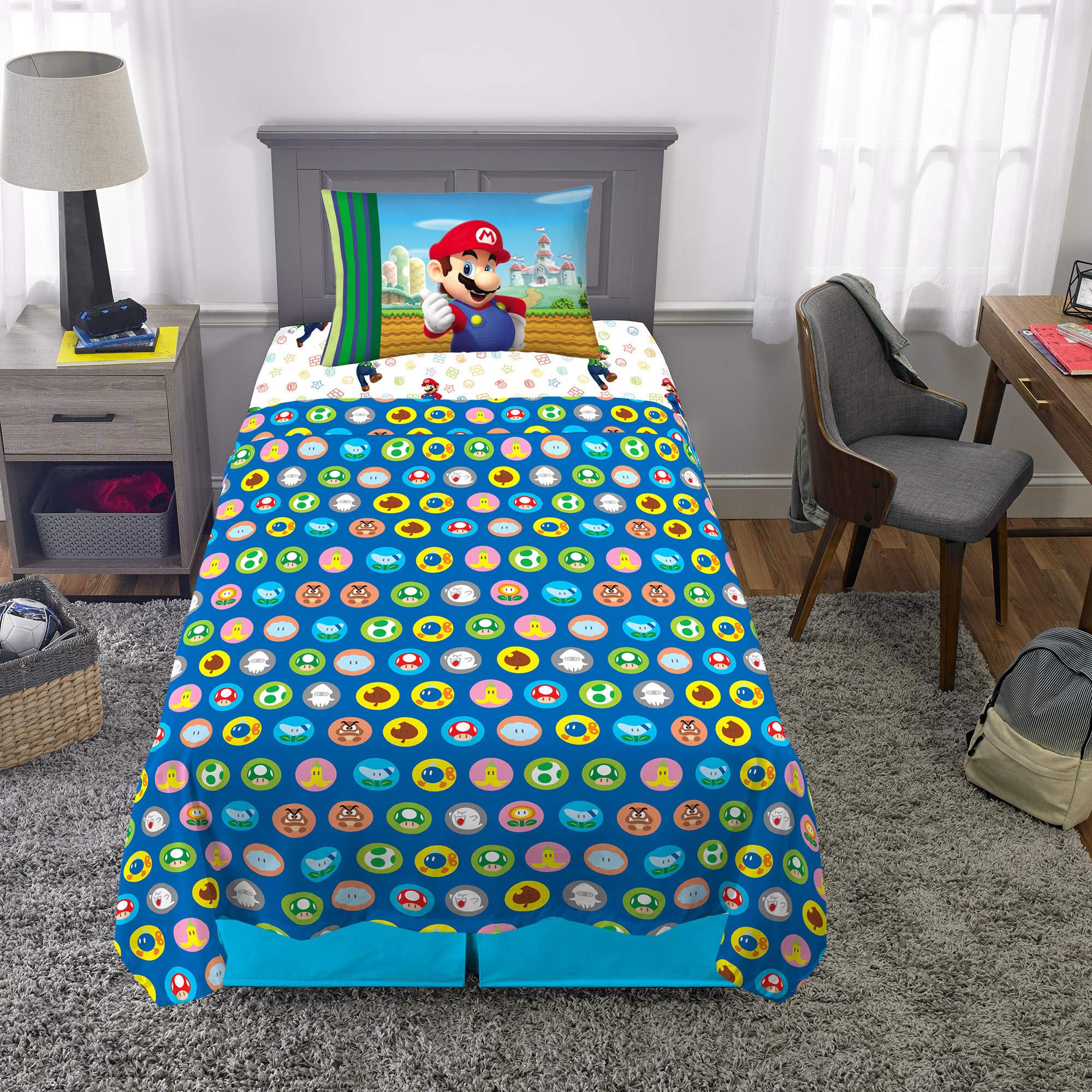 Franco styled bedroom with sheet set creating cozy, colorful kid-friendly space