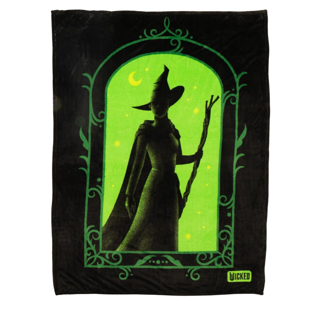 Franco "Born Wicked" throw front view showing witch silhouette and vibrant green, adds dramatic décor