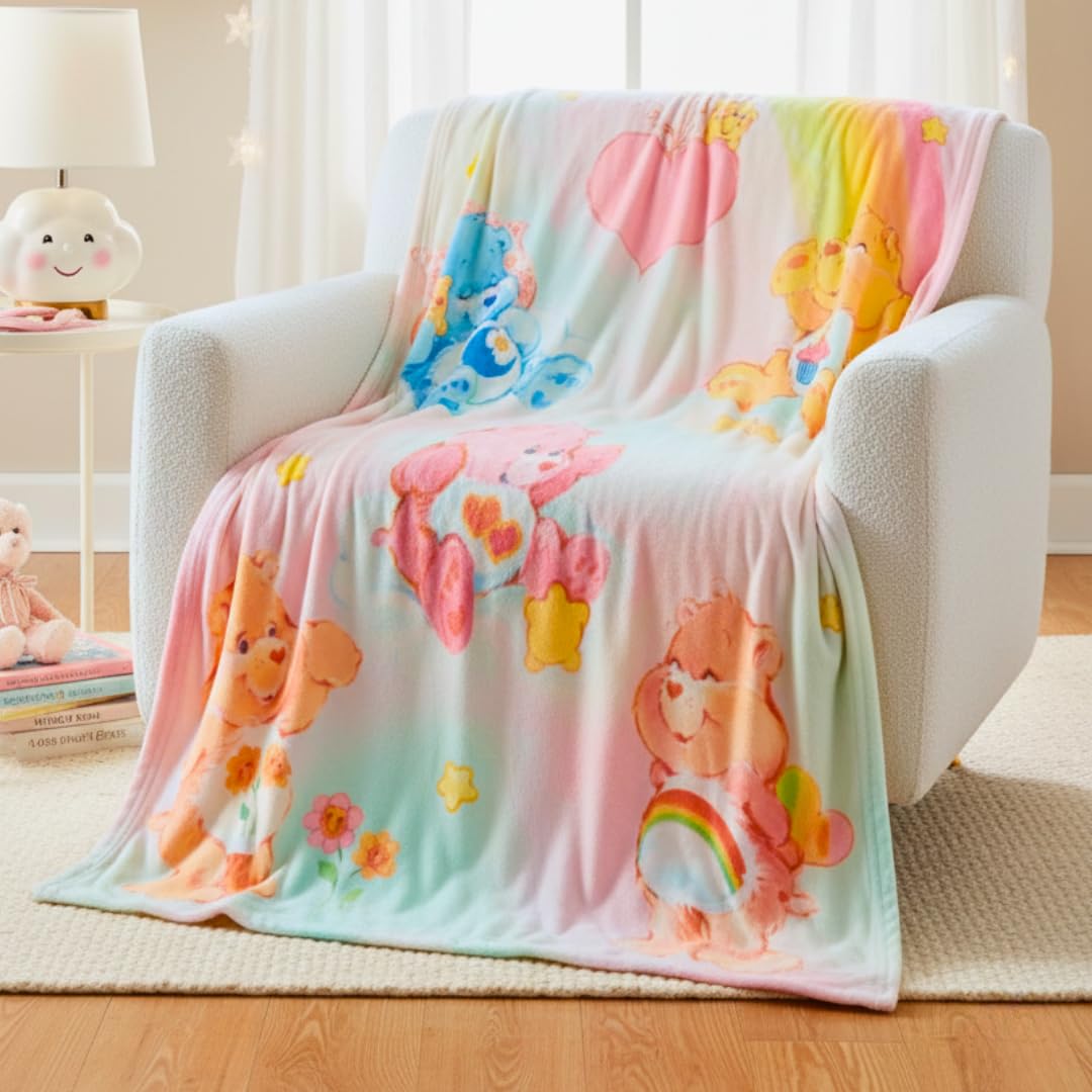 Franco Care Bears throw front view showing vibrant retro design and cozy feel