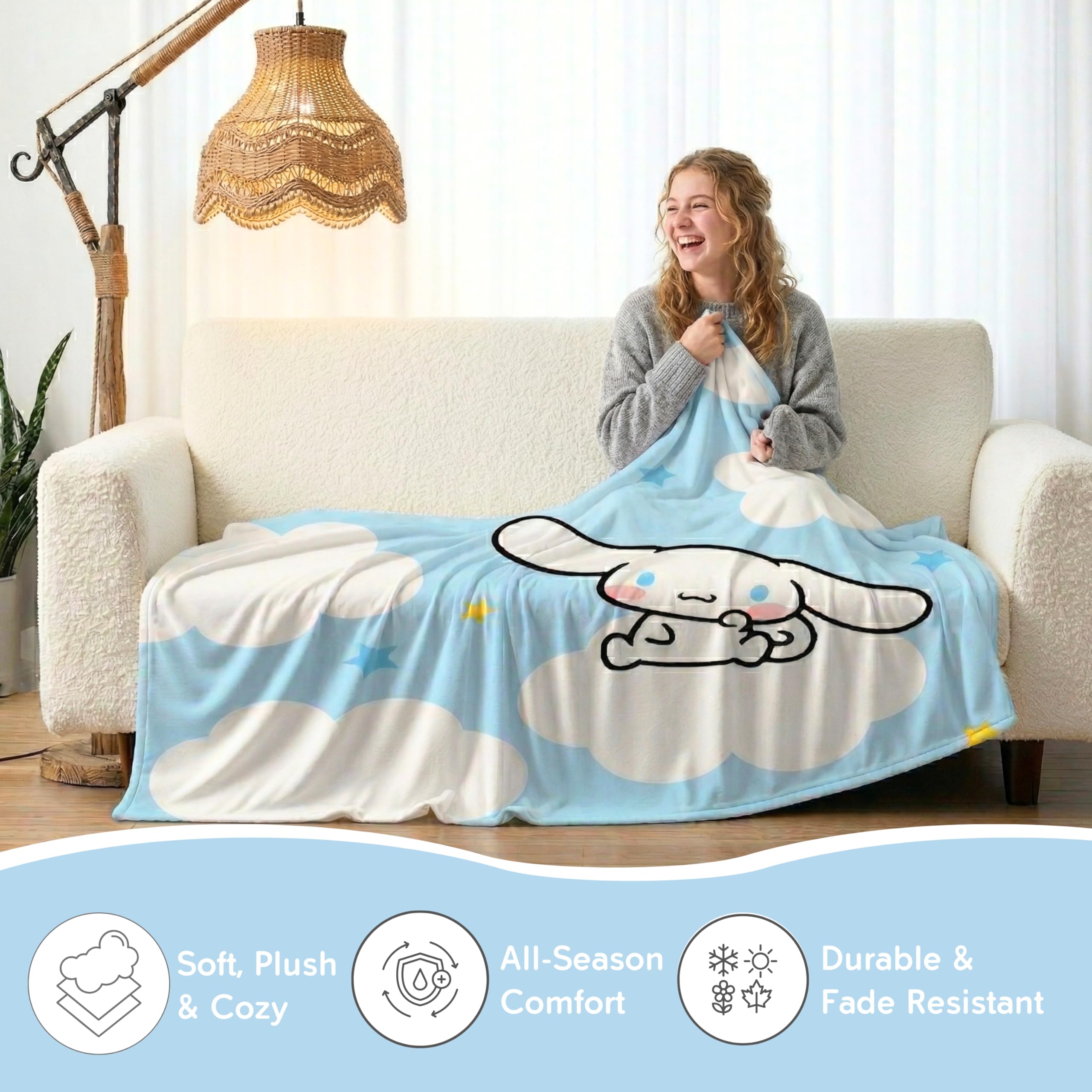 Franco Cinnamoroll fabric texture close-up reveals plush, velvety softness