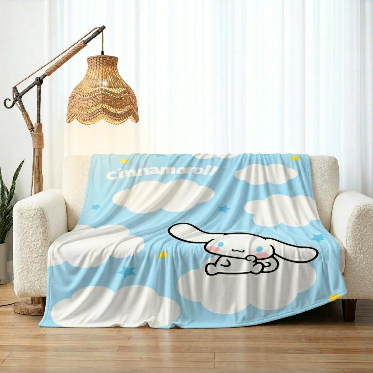 Franco Cinnamoroll full blanket front view shows soft design and comfort
