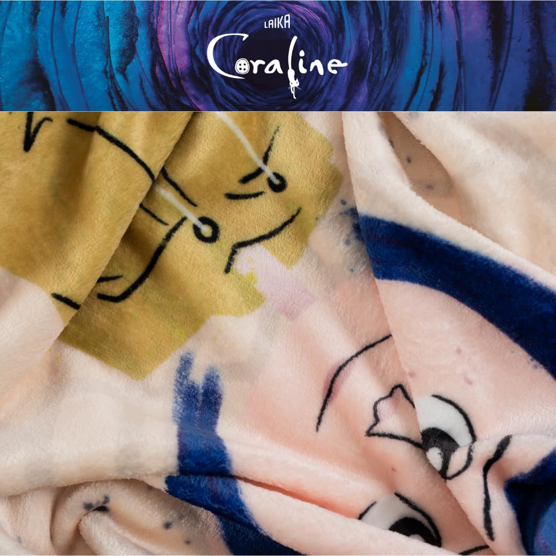 Franco Coraline character detail of Coraline and black cat with vibrant colors