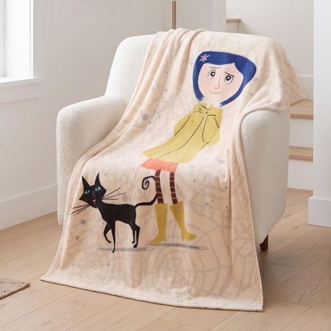 Franco Coraline throw front view showing full character scene and cozy appeal
