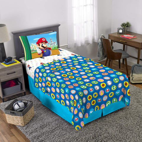 Franco fitted sheet close-up of Mario and Luigi pattern for durable comfort