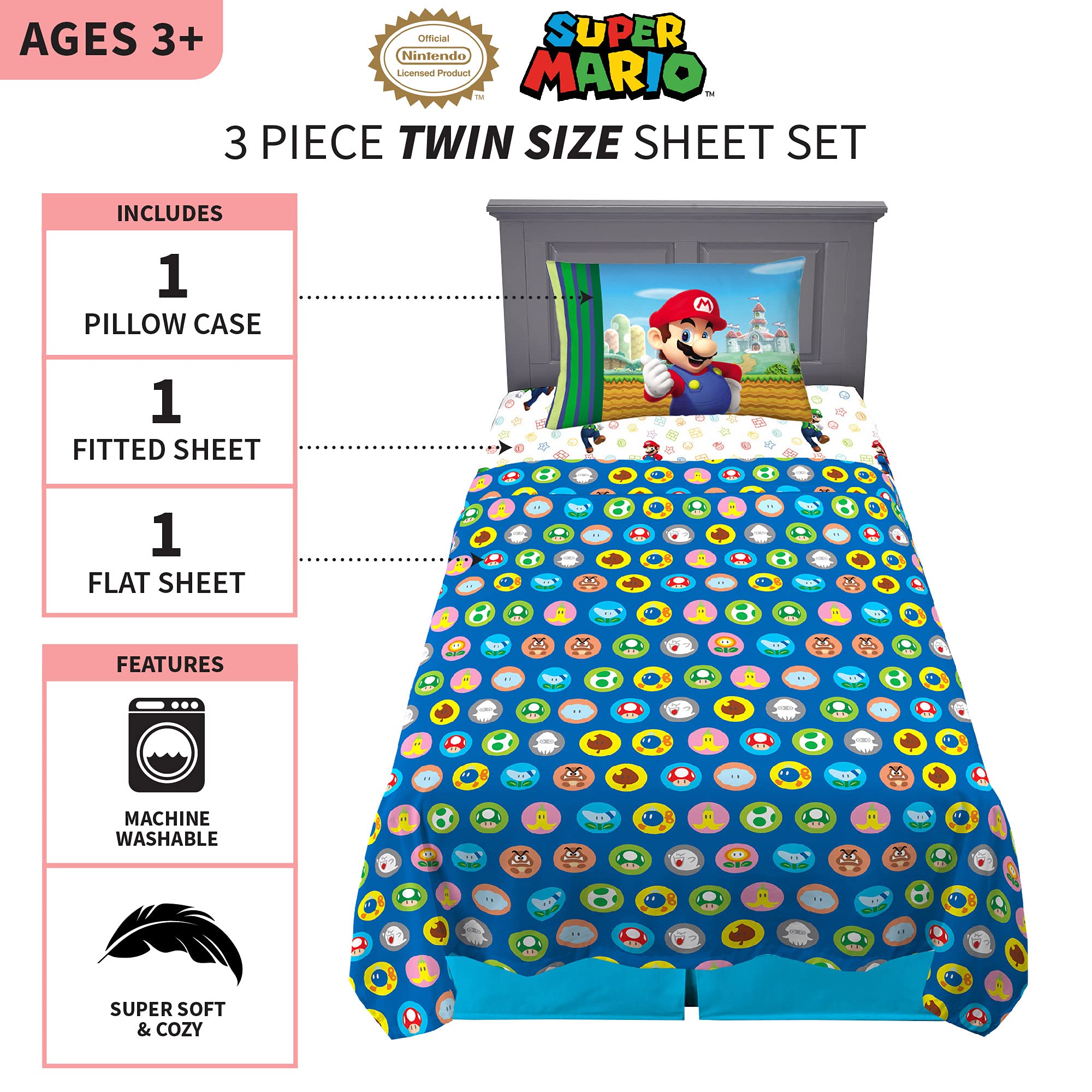 Franco flat sheet detail with bright blue gameplay print for lively bedrooms