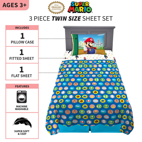 Franco flat sheet detail with bright blue gameplay print for lively bedrooms