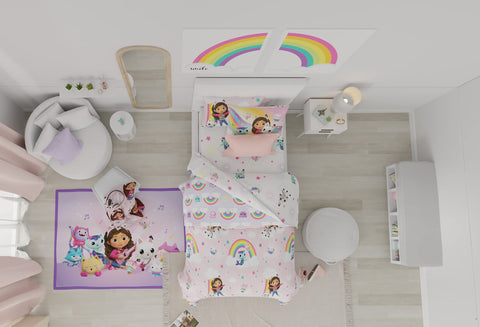 Franco Gabby's Dollhouse bedroom lifestyle with set staged for cozy kid's room