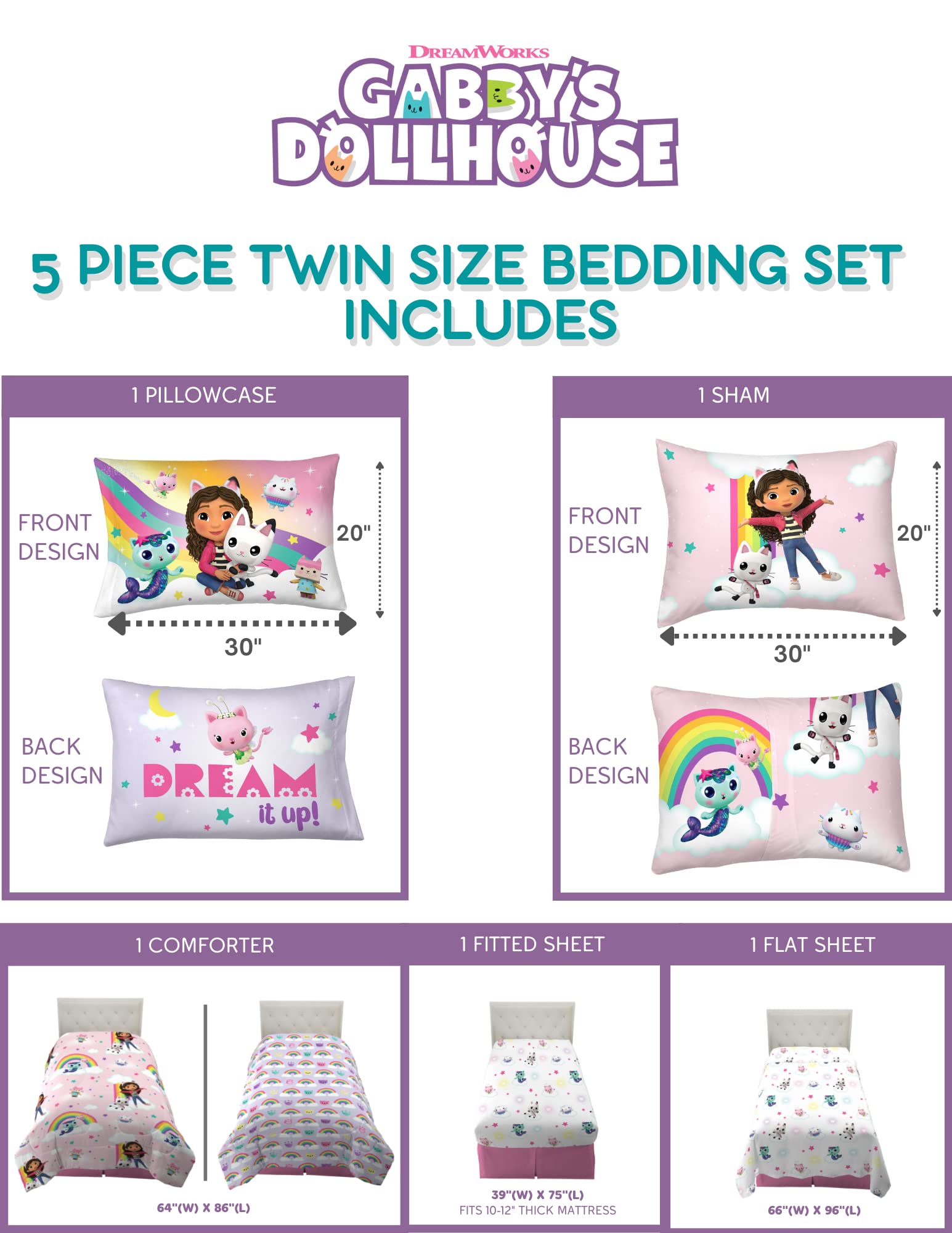 Franco Gabby's Dollhouse reversible comforter open to show both colorful sides